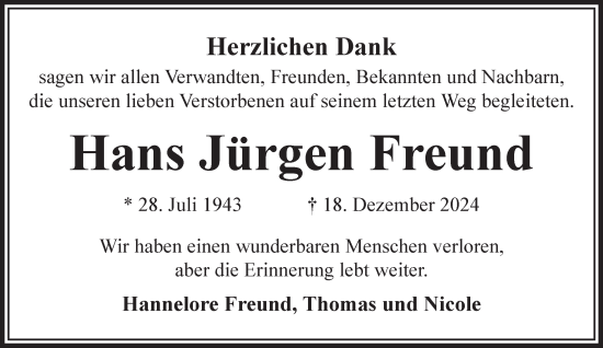 Traueranzeige von Hans Jürgen Freund von Gelnhäuser Neue Zeitung