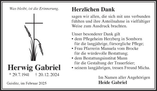 Traueranzeige von Herwig Gabriel von Gelnhäuser Neue Zeitung