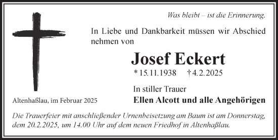 Traueranzeige von Josef Eckert von Gelnhäuser Neue Zeitung