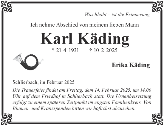 Traueranzeige von Karl Käding von Gelnhäuser Neue Zeitung