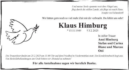 Traueranzeige von Klaus Himburg von Gelnhäuser Neue Zeitung