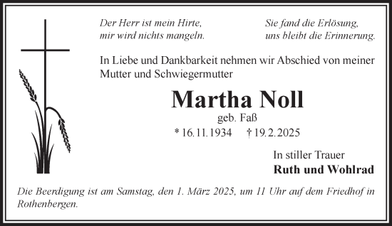 Traueranzeige von Martha Noll von Gelnhäuser Neue Zeitung