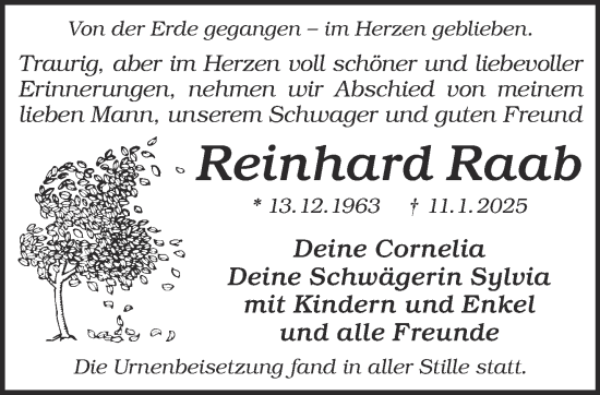 Traueranzeige von Reinhard Raab von Gelnhäuser Neue Zeitung