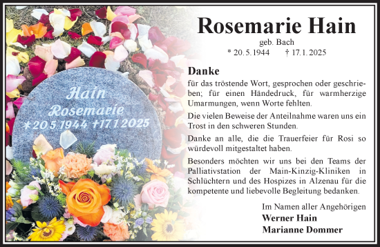 Traueranzeige von Rosemarie Hain von Gelnhäuser Neue Zeitung