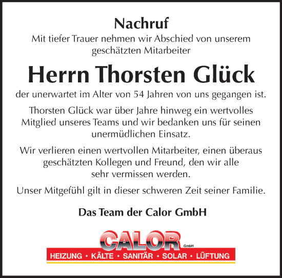 Traueranzeige von Thorsten Glück von Mittelhessen-Bote