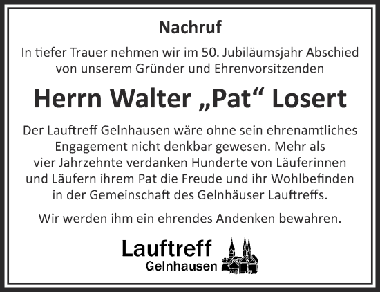 Traueranzeige von Walter Losert von Gelnhäuser Neue Zeitung