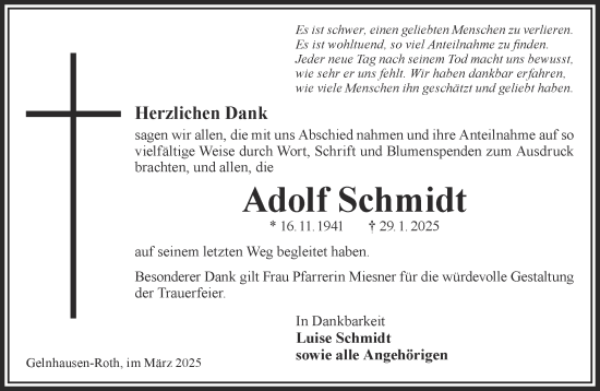 Traueranzeige von Adolf Schmidt von Gelnhäuser Neue Zeitung