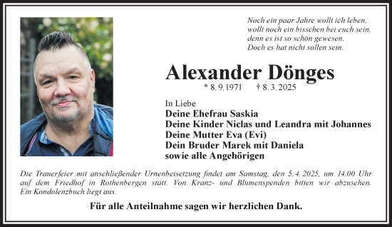 Traueranzeige von Alexander Dönges von Gelnhäuser Neue Zeitung