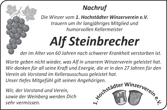 Traueranzeige von Alf Steinbrecher von Mittelhessen-Bote