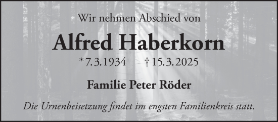 Traueranzeige von Alfred Haberkorn von Gelnhäuser Neue Zeitung