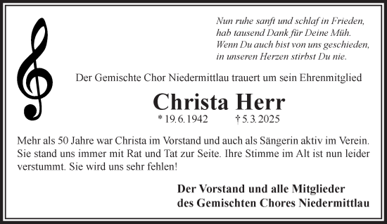 Traueranzeige von Christa Herr von Gelnhäuser Neue Zeitung