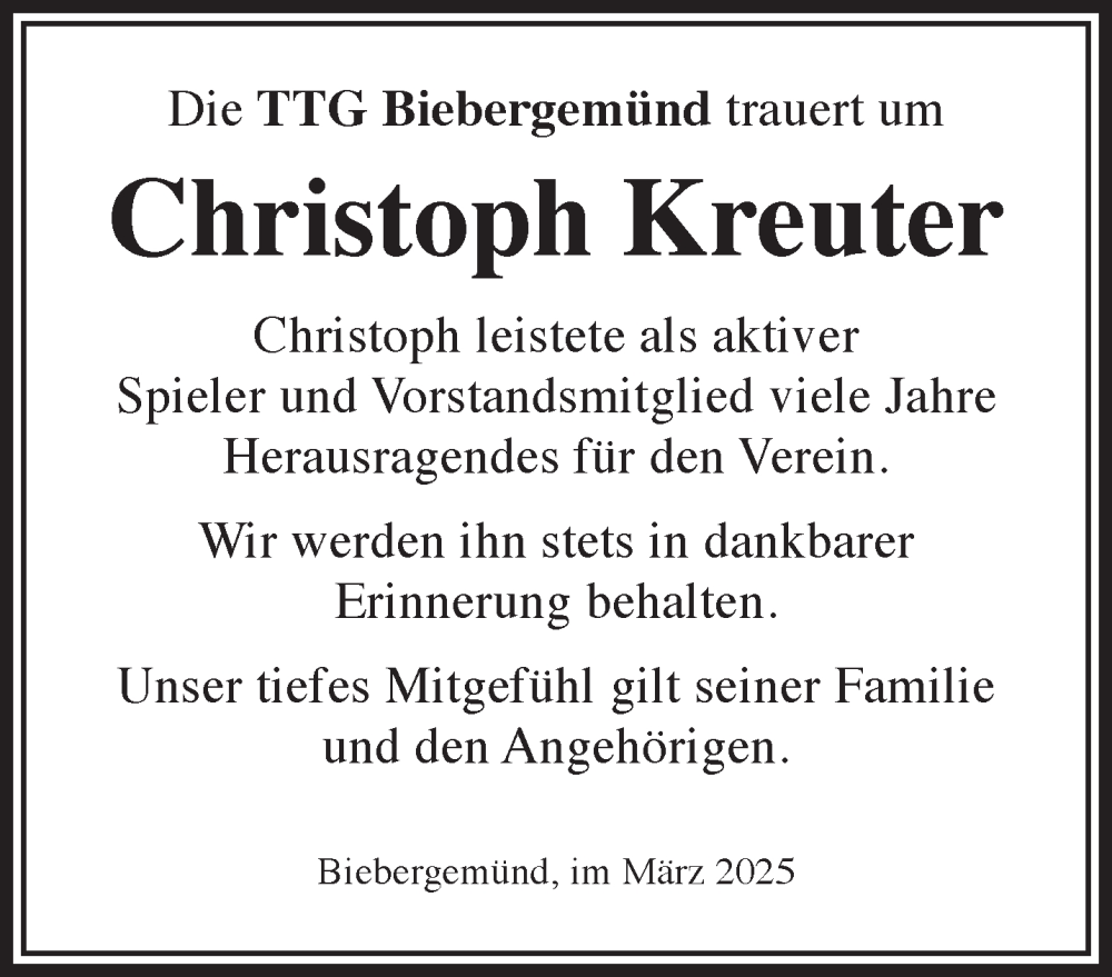  Traueranzeige für Christoph Kreuter vom 08.03.2025 aus Gelnhäuser Neue Zeitung