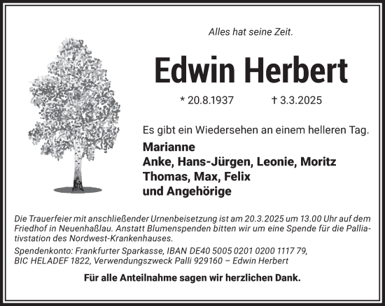 Traueranzeige von Edwin Herbert von Gelnhäuser Neue Zeitung