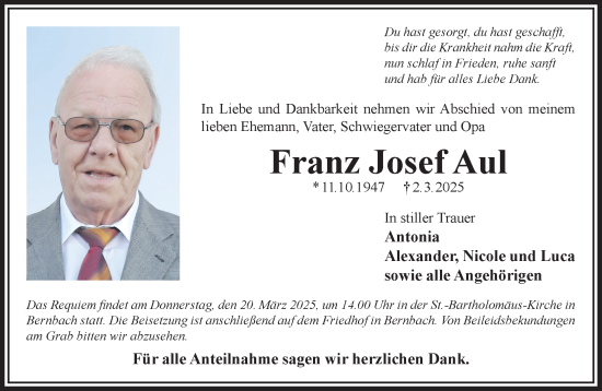 Traueranzeige von Franz Josef Aul von Mittelhessen-Bote