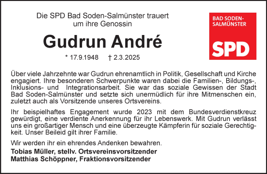 Traueranzeige von Gudrun Andre von Mittelhessen-Bote