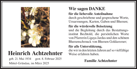 Traueranzeige von Heinrich Achtzehnter von Gelnhäuser Neue Zeitung