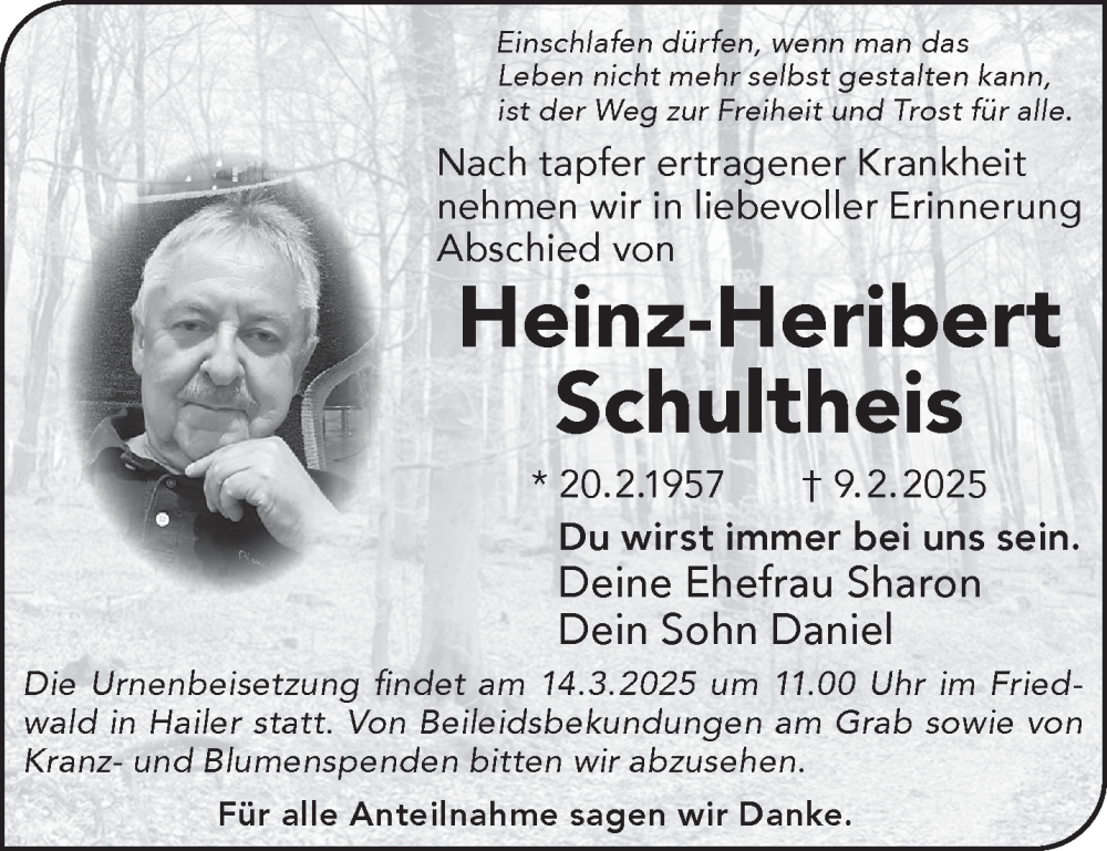  Traueranzeige für Heinz-Heribert Schultheis vom 08.03.2025 aus Gelnhäuser Neue Zeitung