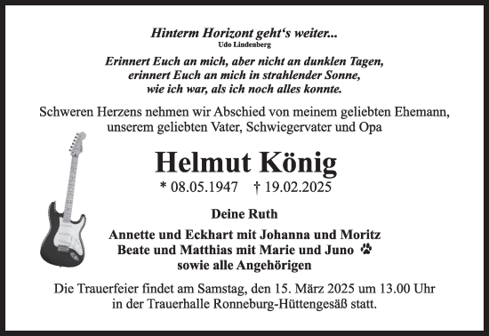 Traueranzeige von Helmut König von Gelnhäuser Neue Zeitung