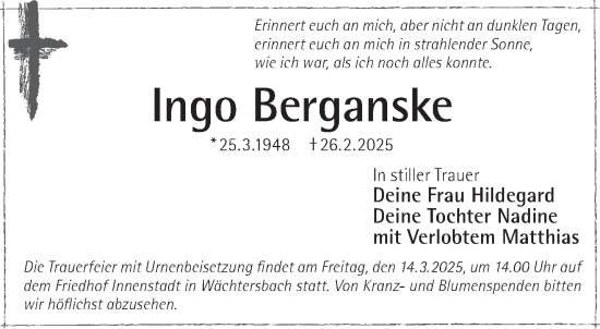 Traueranzeige von Ingo Berganske von Gelnhäuser Neue Zeitung