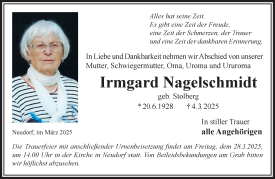Traueranzeige von Irmgard Nagelschmidt von Gelnhäuser Neue Zeitung