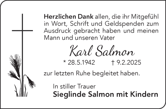 Traueranzeige von Karl Salmon von Gelnhäuser Neue Zeitung
