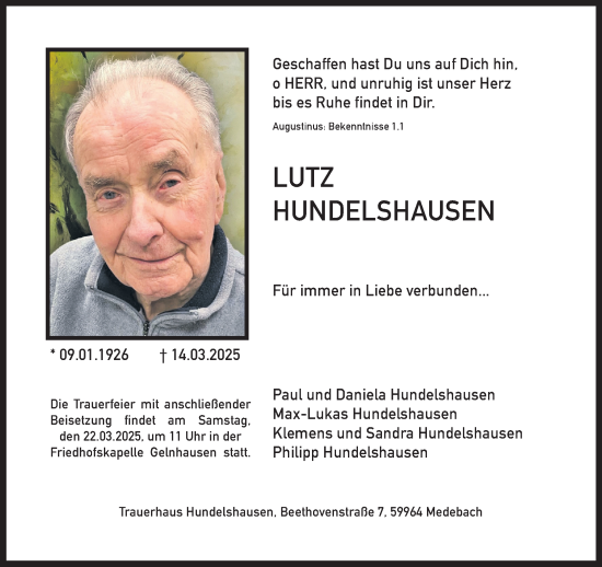 Traueranzeige von Lutz Hundelshausen von Gelnhäuser Neue Zeitung