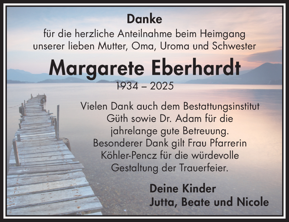  Traueranzeige für Margarete Eberhardt vom 29.03.2025 aus Mittelhessen-Bote