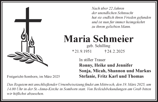 Traueranzeige von Maria Schmeier von Gelnhäuser Neue Zeitung