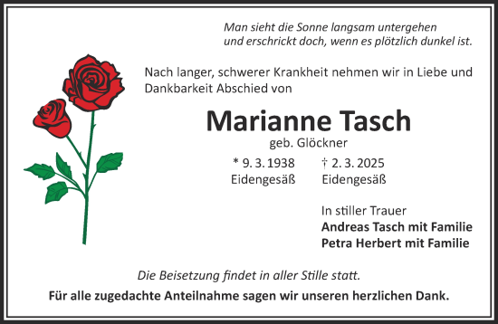 Traueranzeige von Marianne Tasch von Gelnhäuser Neue Zeitung