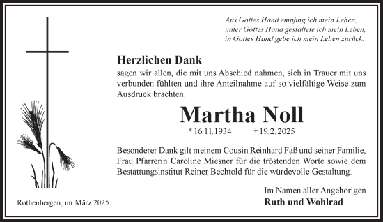 Traueranzeige von Martha Noll von Gelnhäuser Neue Zeitung