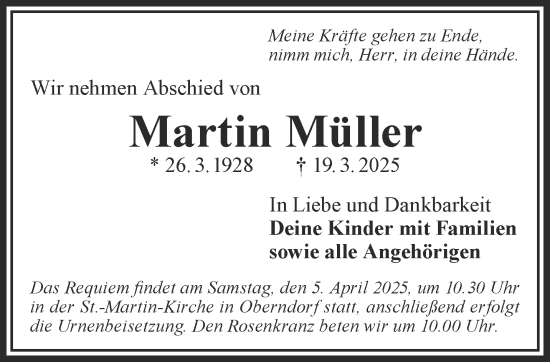 Traueranzeige von Martin Müller von Gelnhäuser Neue Zeitung
