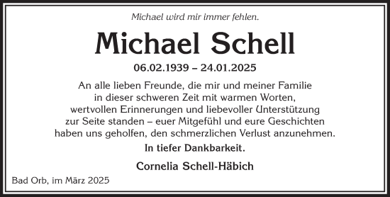 Traueranzeige von Michael Schell von Gelnhäuser Neue Zeitung