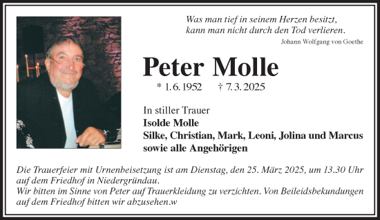 Traueranzeige von Peter Molle von Gelnhäuser Neue Zeitung