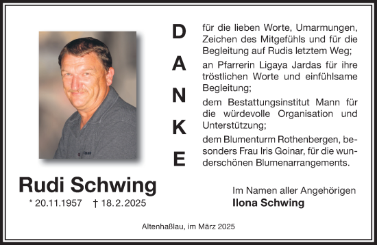 Traueranzeige von Rudi Schwing von Gelnhäuser Neue Zeitung