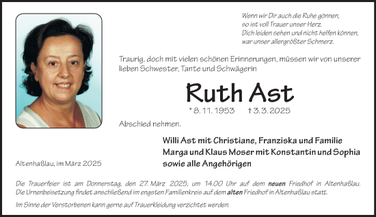 Traueranzeige von Ruth Ast von Mittelhessen-Bote
