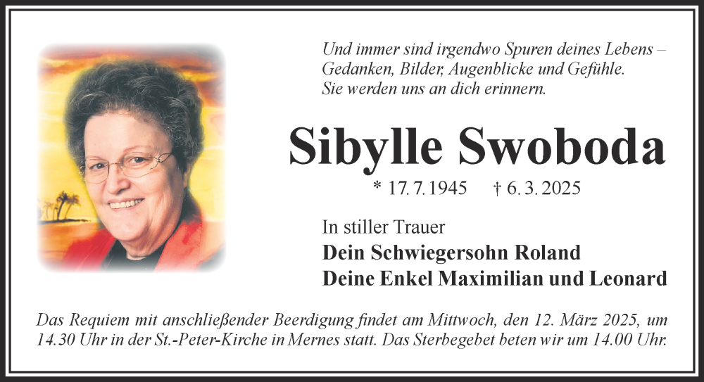  Traueranzeige für Sibylle Swoboda vom 11.03.2025 aus Gelnhäuser Neue Zeitung