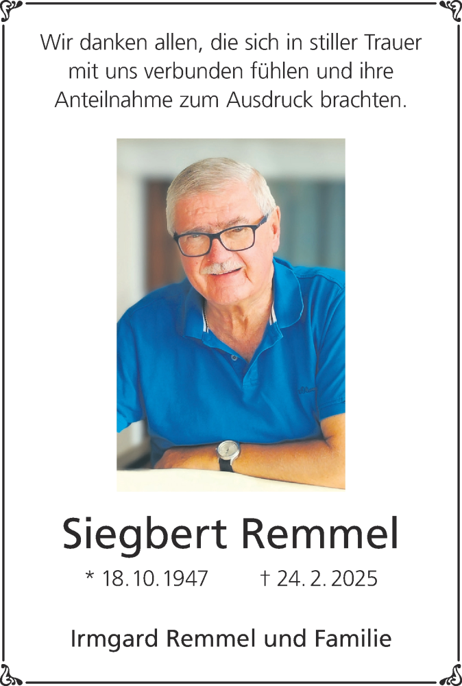  Traueranzeige für Siegbert Remmel vom 22.03.2025 aus Mittelhessen-Bote