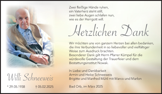 Traueranzeige von Willi Schneeweis von Gelnhäuser Neue Zeitung