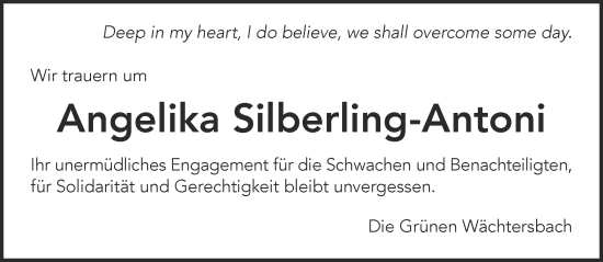 Traueranzeige von Angelika Silberling-Antoni von Gelnhäuser Neue Zeitung