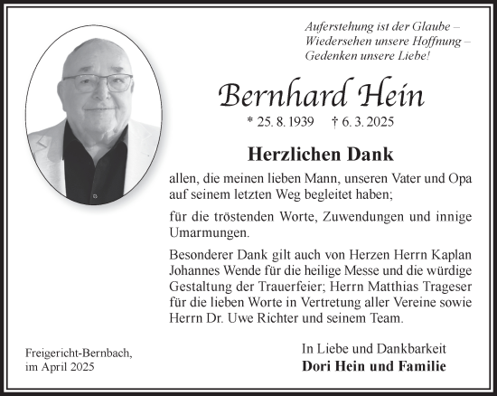 Traueranzeige von Bernhard Hein von Gelnhäuser Neue Zeitung