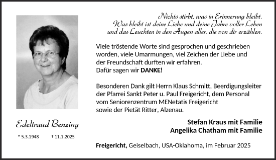 Traueranzeige von Edeltraud Benzing von Gelnhäuser Neue Zeitung
