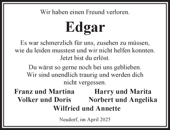 Traueranzeige von Edgar  von Gelnhäuser Neue Zeitung