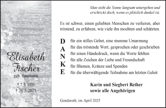 Traueranzeige von Elisabeth Fischer von Gelnhäuser Neue Zeitung