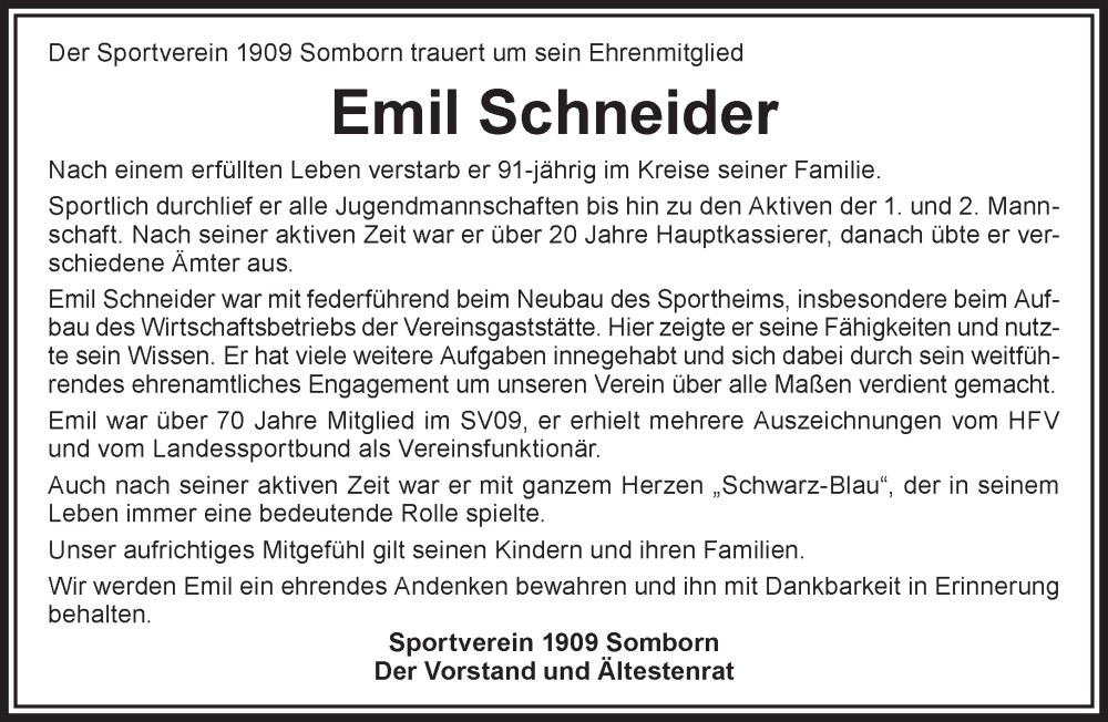  Traueranzeige für Emil Schneider vom 12.04.2025 aus Gelnhäuser Neue Zeitung