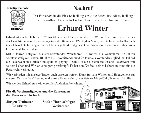 Traueranzeige von Erhard Winter von Gelnhäuser Neue Zeitung