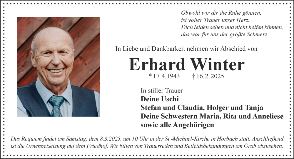  Traueranzeige für Erhard Winter vom 01.03.2025 aus Mittelhessen-Bote