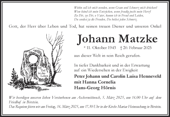 Traueranzeige von Johann Matzke von Gelnhäuser Neue Zeitung