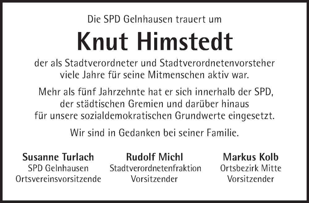  Traueranzeige für Knut Himstedt vom 19.04.2025 aus Gelnhäuser Neue Zeitung