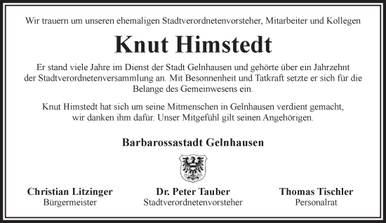 Traueranzeige von Knut Himstedt von Mittelhessen-Bote
