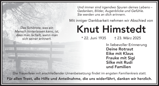Traueranzeige von Knut Himstedt von Gelnhäuser Neue Zeitung